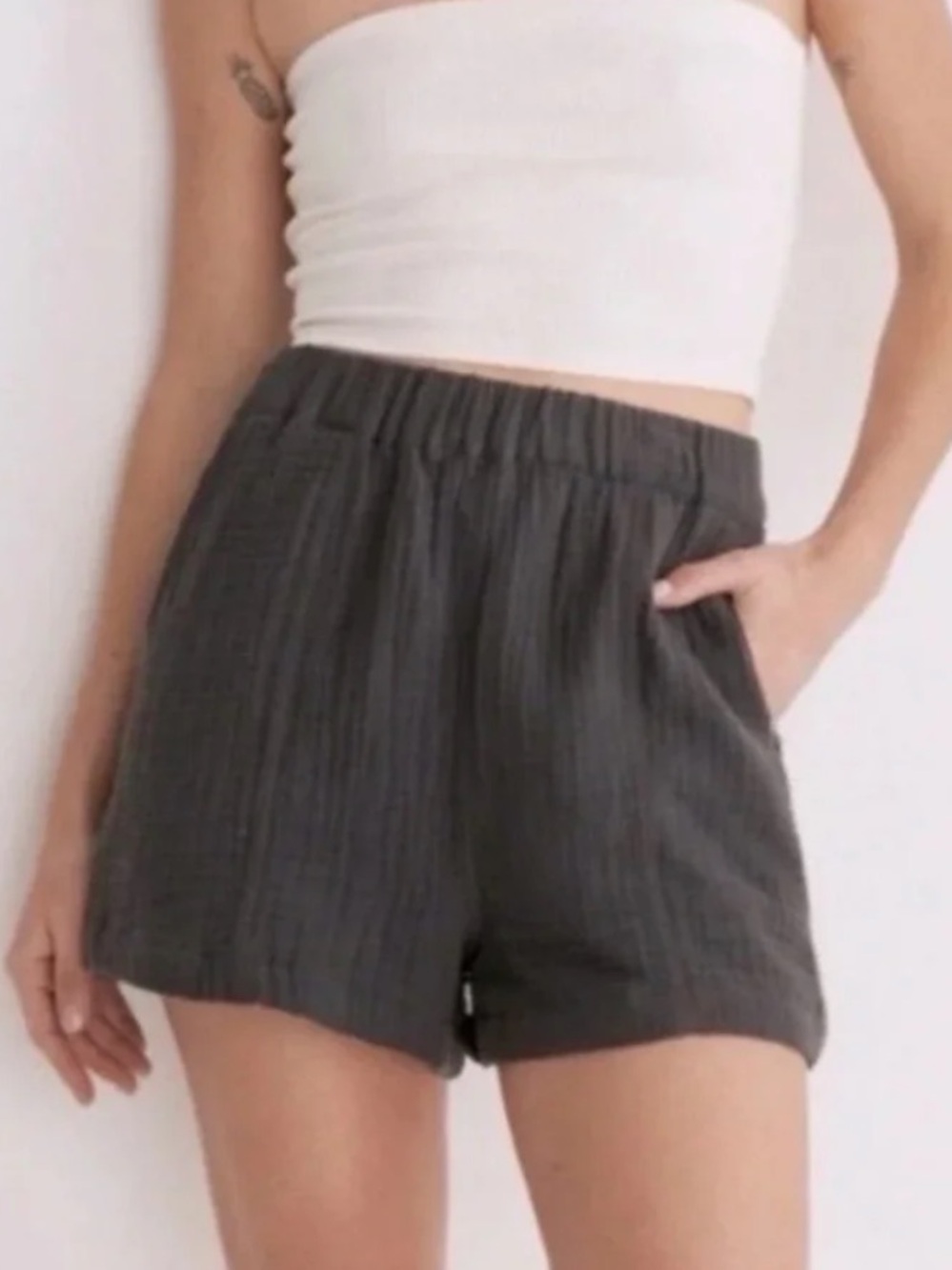 Madewell 100% cotton Double Gauze Pull-On Shorts Dark Gray / Charcoal S